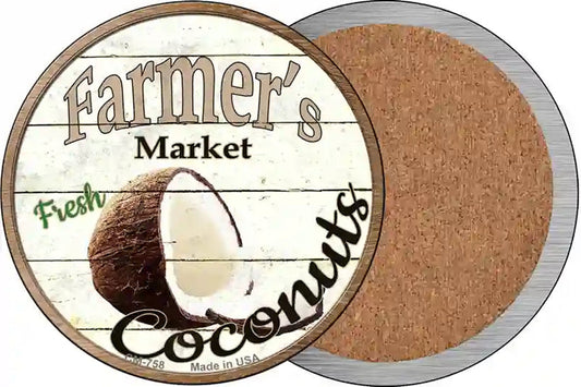 Farmers Market Coconut Novelty Circle Coaster Set of 4