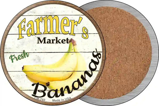 Farmers Market Bananas Novelty Circle Coaster Set of 4