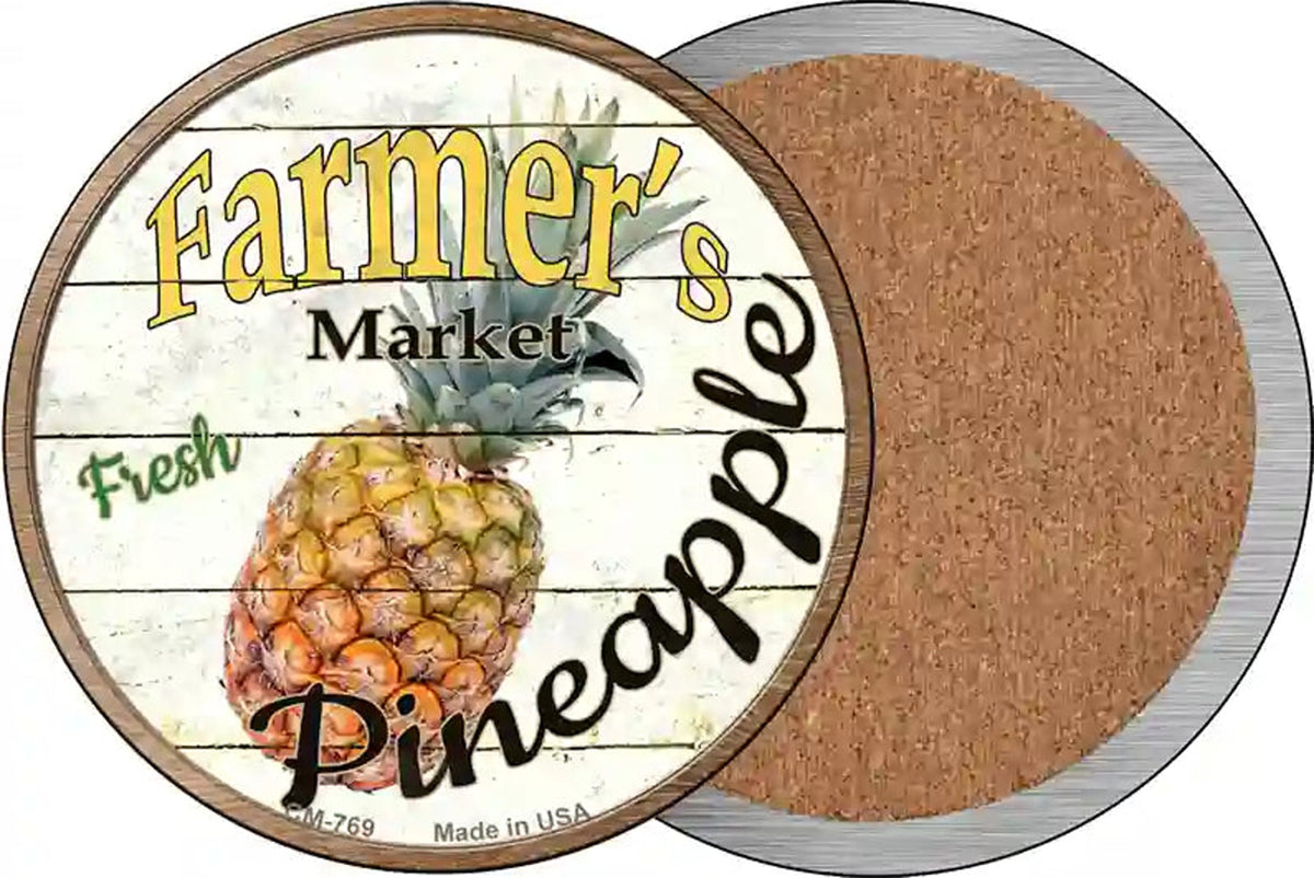 Farmers Market Pineapple Novelty Circle Coaster Set of 4