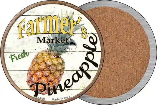 Farmers Market Pineapple Novelty Circle Coaster Set of 4