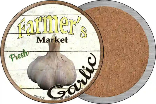 Farmers Market Garlic Novelty Circle Coaster Set of 4