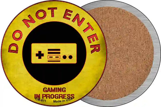 Do Not Enter Gaming In Progress Novelty Circle Coaster Set of 4