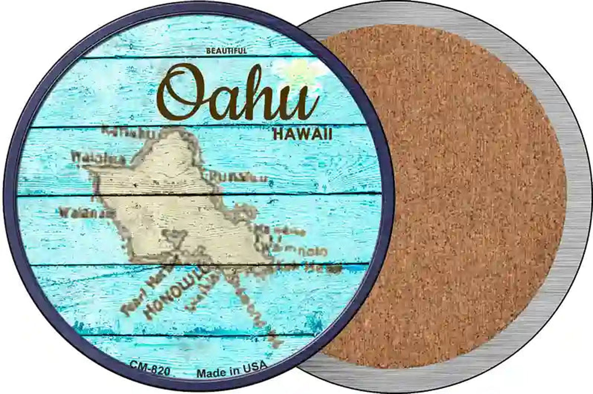 Oahu Hawaii Map Novelty Circle Coaster Set of 4