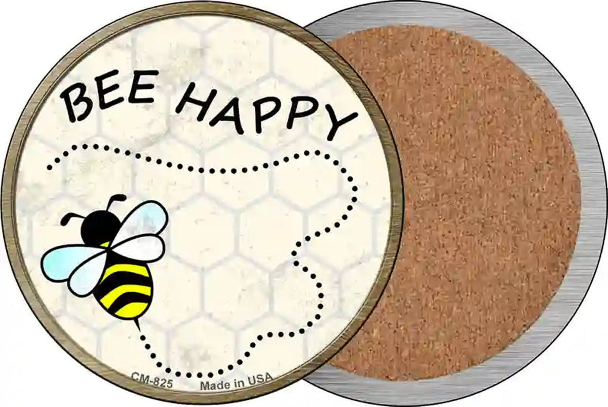 Bee Happy Novelty Circle Coaster Set of 4