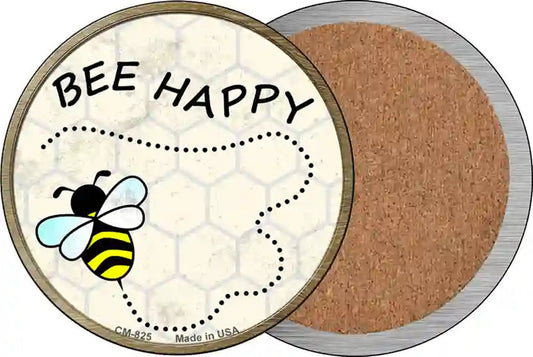 Bee Happy Novelty Circle Coaster Set of 4