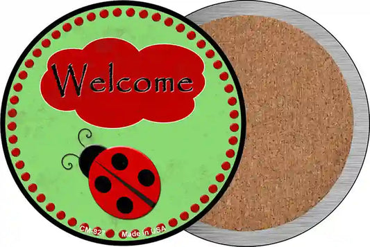 Welcome Ladybug Novelty Circle Coaster Set of 4