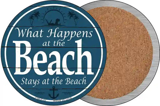 Happens At The Beach Stays At The Beach Novelty Circle Coaster Set of 4