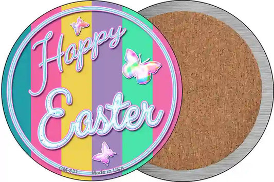 Happy Easter with Butterflies Novelty Circle Coaster Set of 4