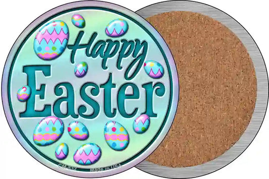 Happy Easter with Eggs Novelty Circle Coaster Set of 4