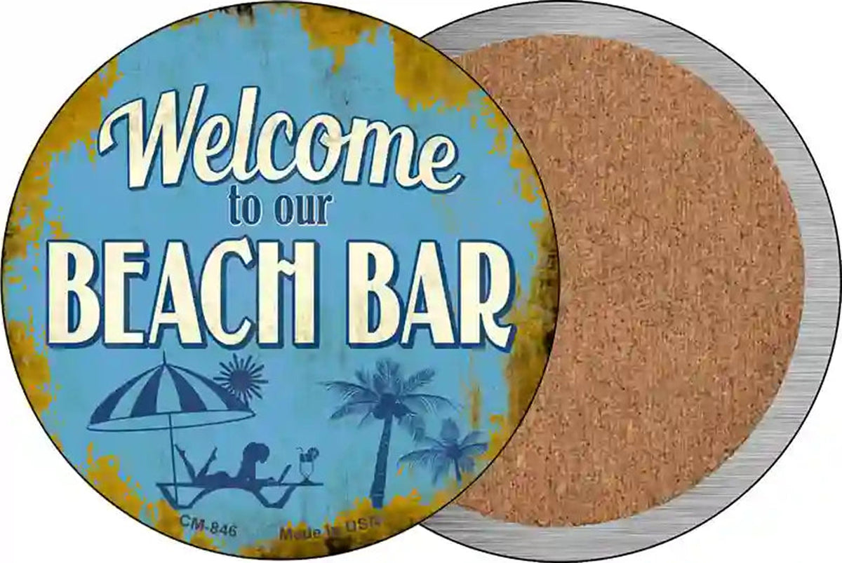 Welcome to our Beach Bar Novelty Circle Coaster Set of 4
