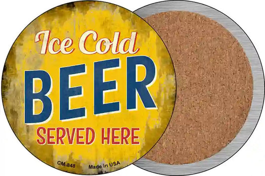 Ice Cold Beer Served Here Novelty Circle Coaster Set of 4