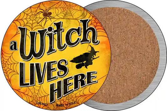A Witch Lives Here Novelty Circle Coaster Set of 4