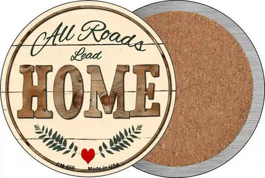 All Roads Lead Home Novelty Circle Coaster Set of 4