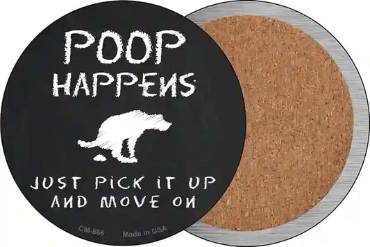 Dog Poop Happens Novelty Circle Coaster Set of 4