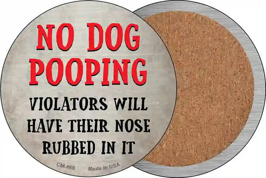 No Dog Pooping Novelty Circle Coaster Set of 4