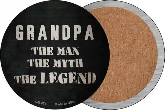 Grandpa The Legend Novelty Circle Coaster Set of 4
