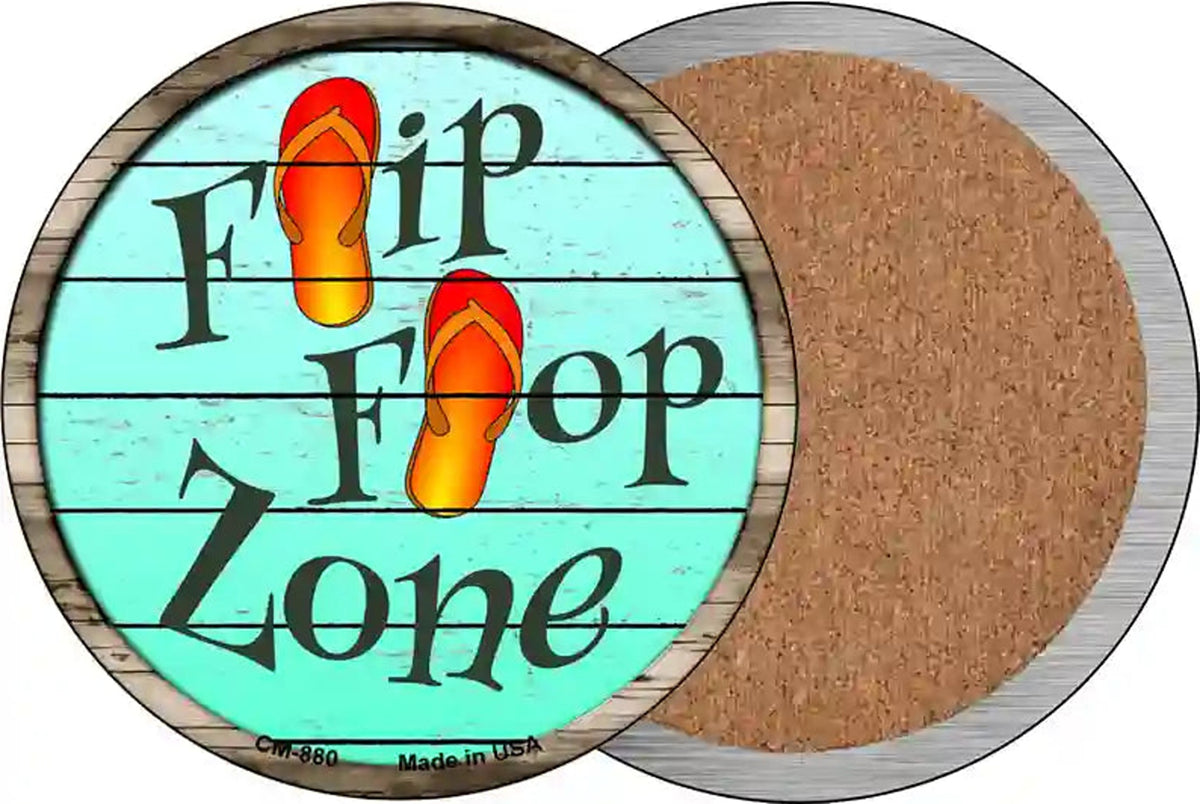Orange Flip Flop Zone Novelty Circle Coaster Set of 4
