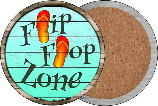 Orange Flip Flop Zone Novelty Circle Coaster Set of 4