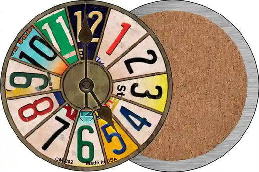 License Plate Strip Clock Novelty Circle Coaster Set of 4
