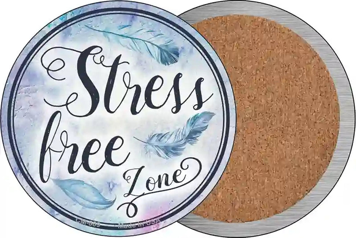 Stress Free Zone Novelty Circle Coaster Set of 4