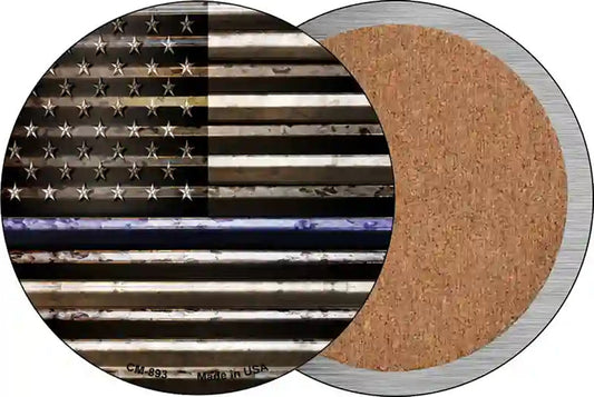 American Flag Thin Blue Line Novelty Circle Coaster Set of 4