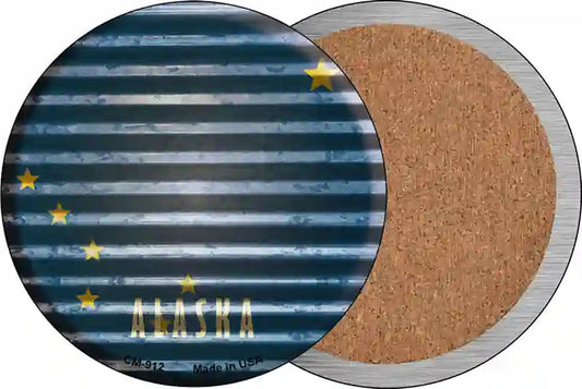 Alaska Flag Corrugated Effect Novelty Circle Coaster Set of 4