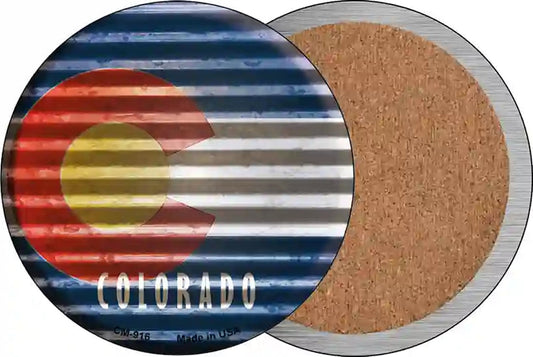 Colorado Flag Corrugated Effect Novelty Circle Coaster Set of 4