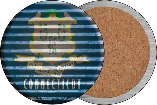 Connecticut Flag Corrugated Effect Novelty Circle Coaster Set of 4