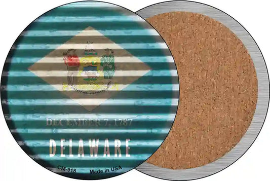 Delaware Flag Corrugated Effect Novelty Circle Coaster Set of 4