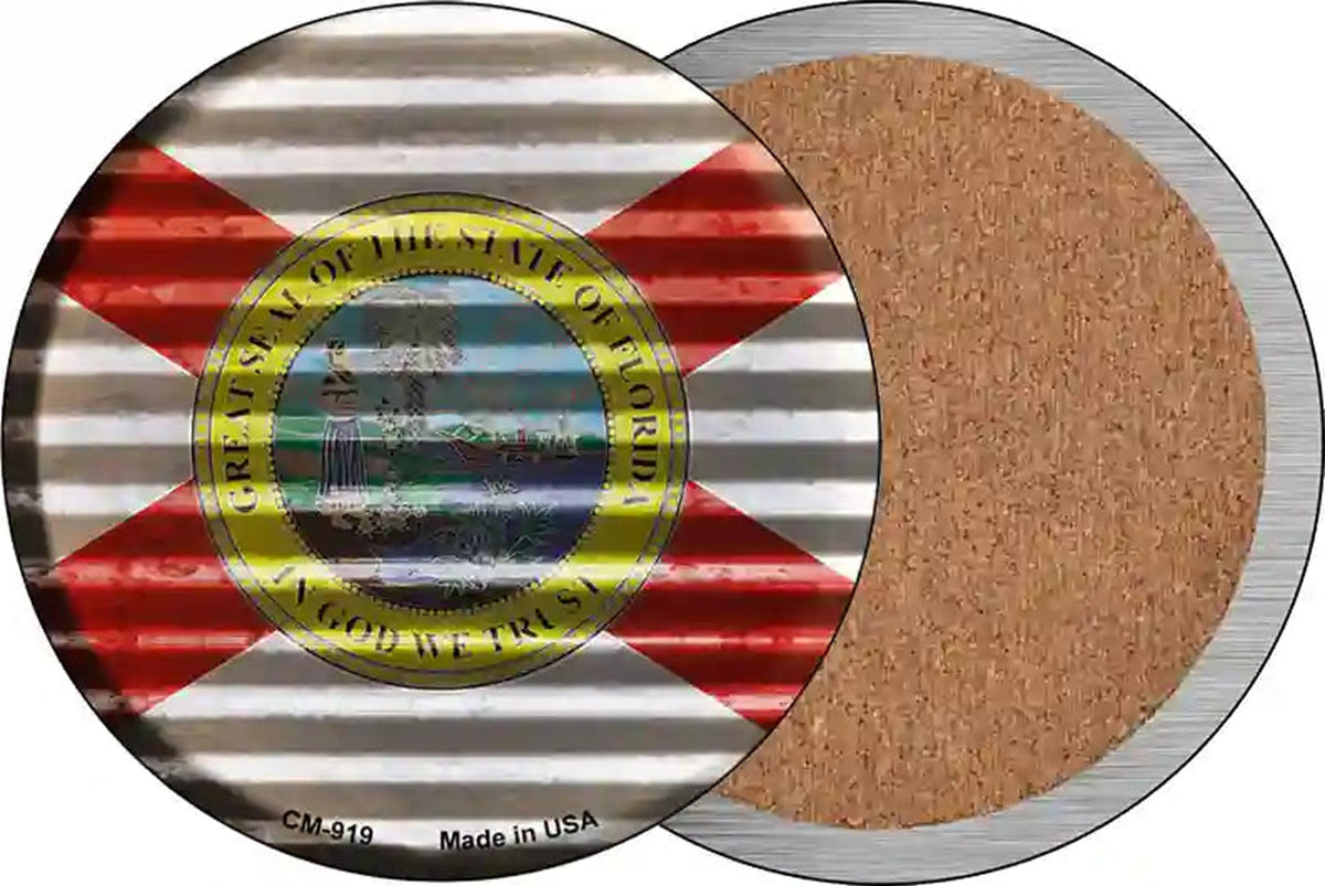 Florida Flag Corrugated Effect Novelty Circle Coaster Set of 4