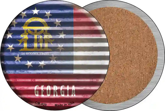 Georgia Flag Corrugated Effect Novelty Circle Coaster Set of 4