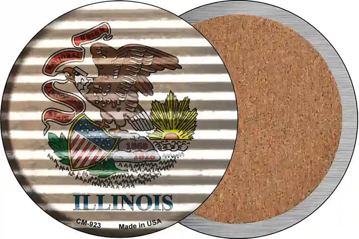 Illinois Flag Corrugated Effect Novelty Circle Coaster Set of 4