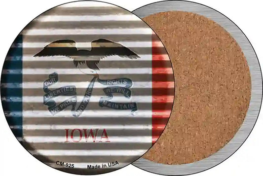 Iowa Flag Corrugated Effect Novelty Circle Coaster Set of 4