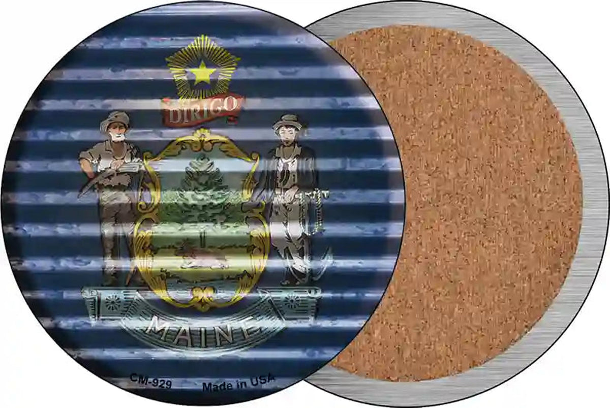 Maine Flag Corrugated Effect Novelty Circle Coaster Set of 4