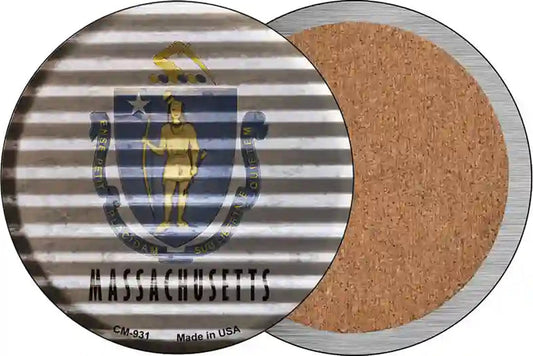 Massachusetts Flag Corrugated Effect Novelty Circle Coaster Set of 4