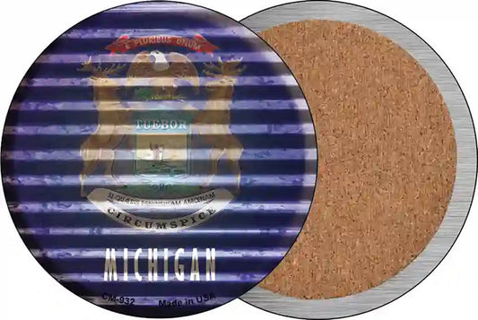Michigan Flag Corrugated Effect Novelty Circle Coaster Set of 4