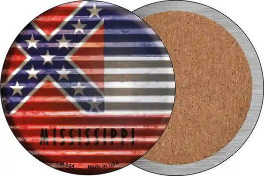 Mississippi Flag Corrugated Effect Novelty Circle Coaster Set of 4