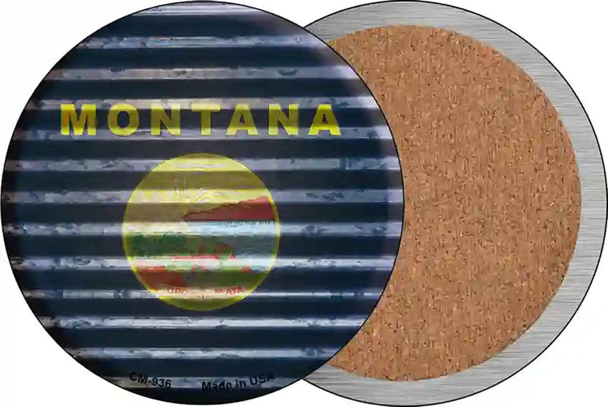 Montana Flag Corrugated Effect Novelty Circle Coaster Set of 4