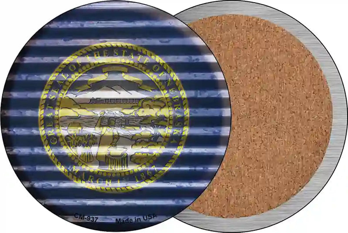 Nebraska Flag Corrugated Effect Novelty Circle Coaster Set of 4