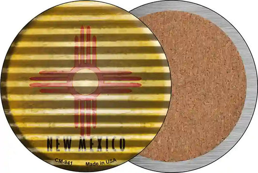 New Mexico Flag Corrugated Effect Novelty Circle Coaster Set of 4