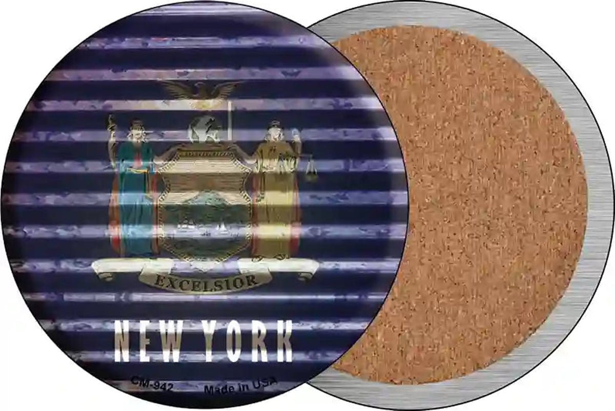 New York Flag Corrugated Effect Novelty Circle Coaster Set of 4