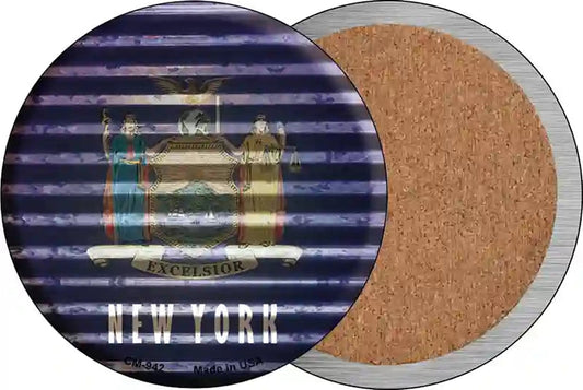 New York Flag Corrugated Effect Novelty Circle Coaster Set of 4