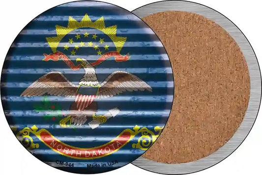 North Dakota Flag Corrugated Effect Novelty Circle Coaster Set of 4