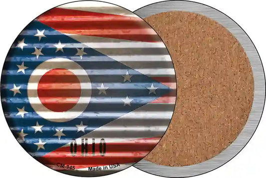 Ohio Flag Corrugated Effect Novelty Circle Coaster Set of 4