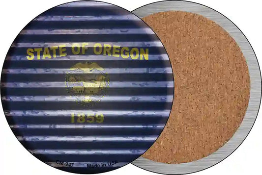 Oregon Flag Corrugated Effect Novelty Circle Coaster Set of 4