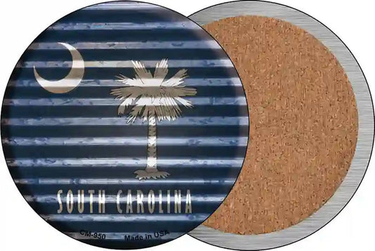 South Carolina Flag Corrugated Effect Novelty Circle Coaster Set of 4