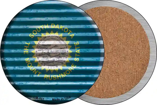 South Dakota Flag Corrugated Effect Novelty Circle Coaster Set of 4