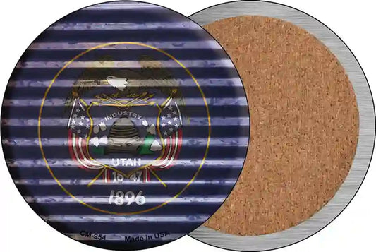 Utah Flag Corrugated Effect Novelty Circle Coaster Set of 4