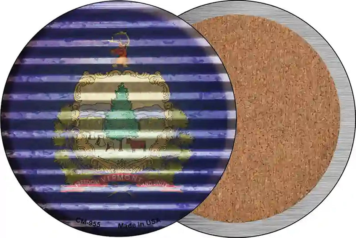Vermont Flag Corrugated Effect Novelty Circle Coaster Set of 4