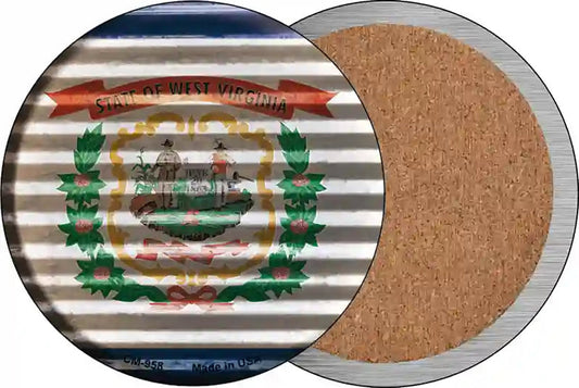 West Virginia Flag Corrugated Effect Novelty Circle Coaster Set of 4